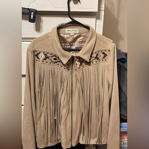 Idyllwind Tan Leather Jacket with Fringe and Embellished Yoke